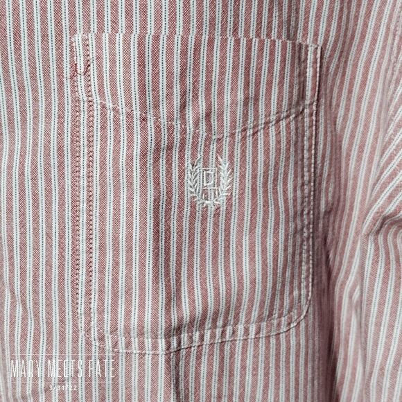 Chaps Red & White Striped Button Up Dress Shirt Sz XL - Picture 4 of 7